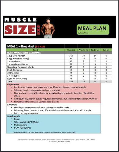 Diet Chart For Muscle Gain Pdf