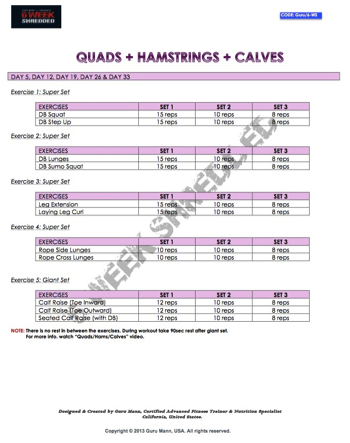 Guru Mann 6 Week Shredded Exercise Calendar